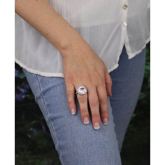 Sterling Silver Cushion Cut Cubic Zirconia Halo Ring Size 6 1/4 Sparkly - Picture 4 of 8